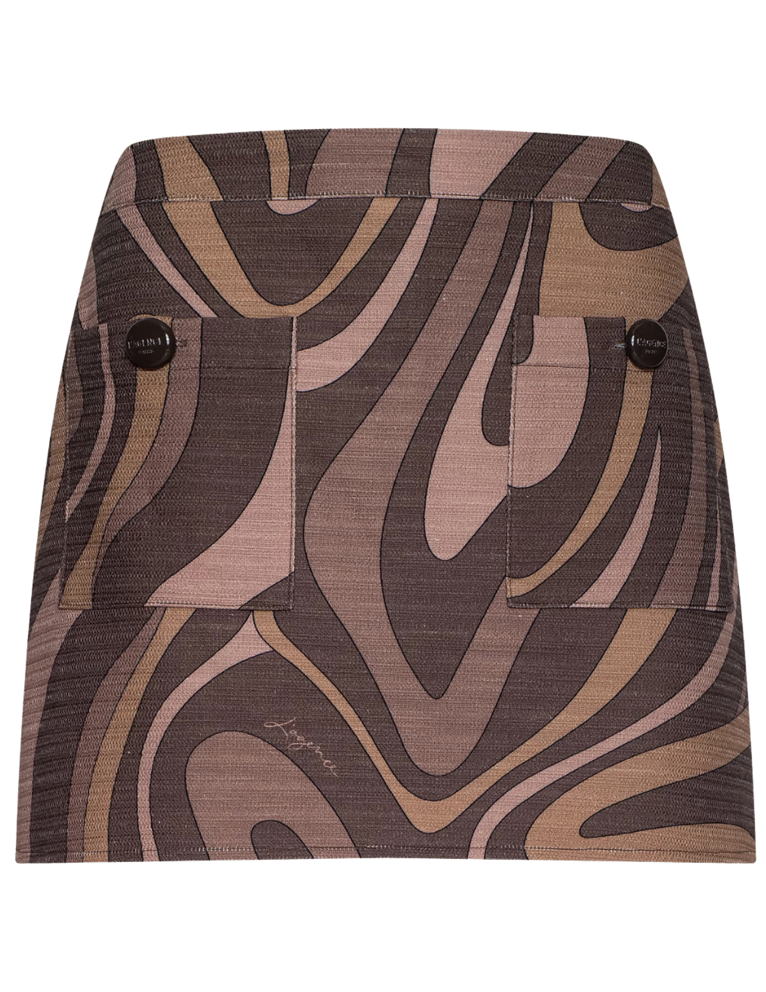 L'AGENCE Cyra Low Rise Mini Skirt in Sepia Brown Multi Abstract Swirl