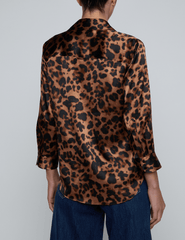 L’AGENCE Dani Three Quarter Sleeve Silk Blouse in leopard print, back view.
