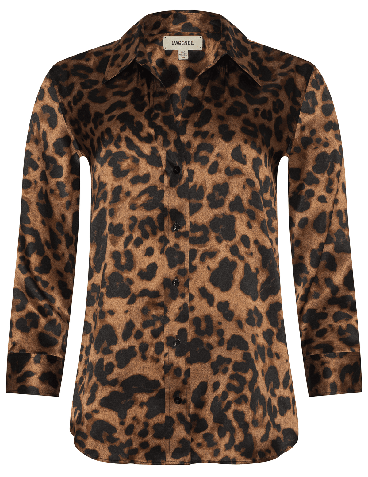 L’AGENCE Dani Three Quarter Sleeve Silk Blouse in leopard print