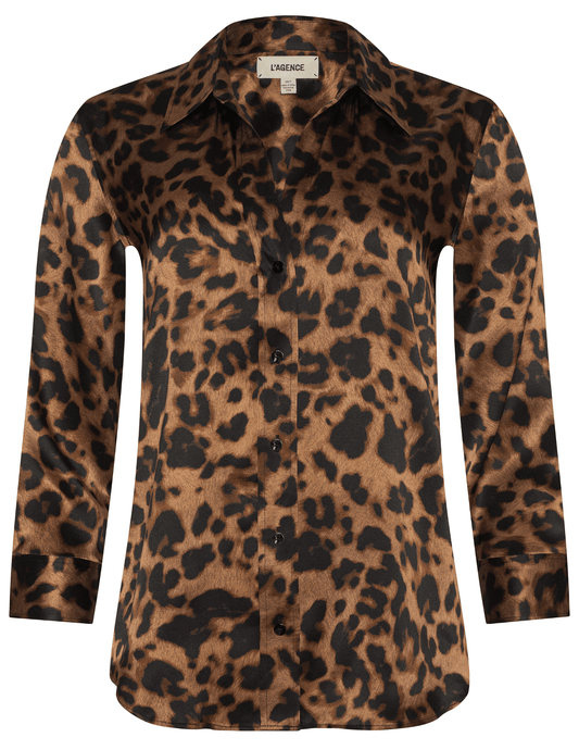 L’AGENCE Dani Three Quarter Sleeve Silk Blouse in leopard print
