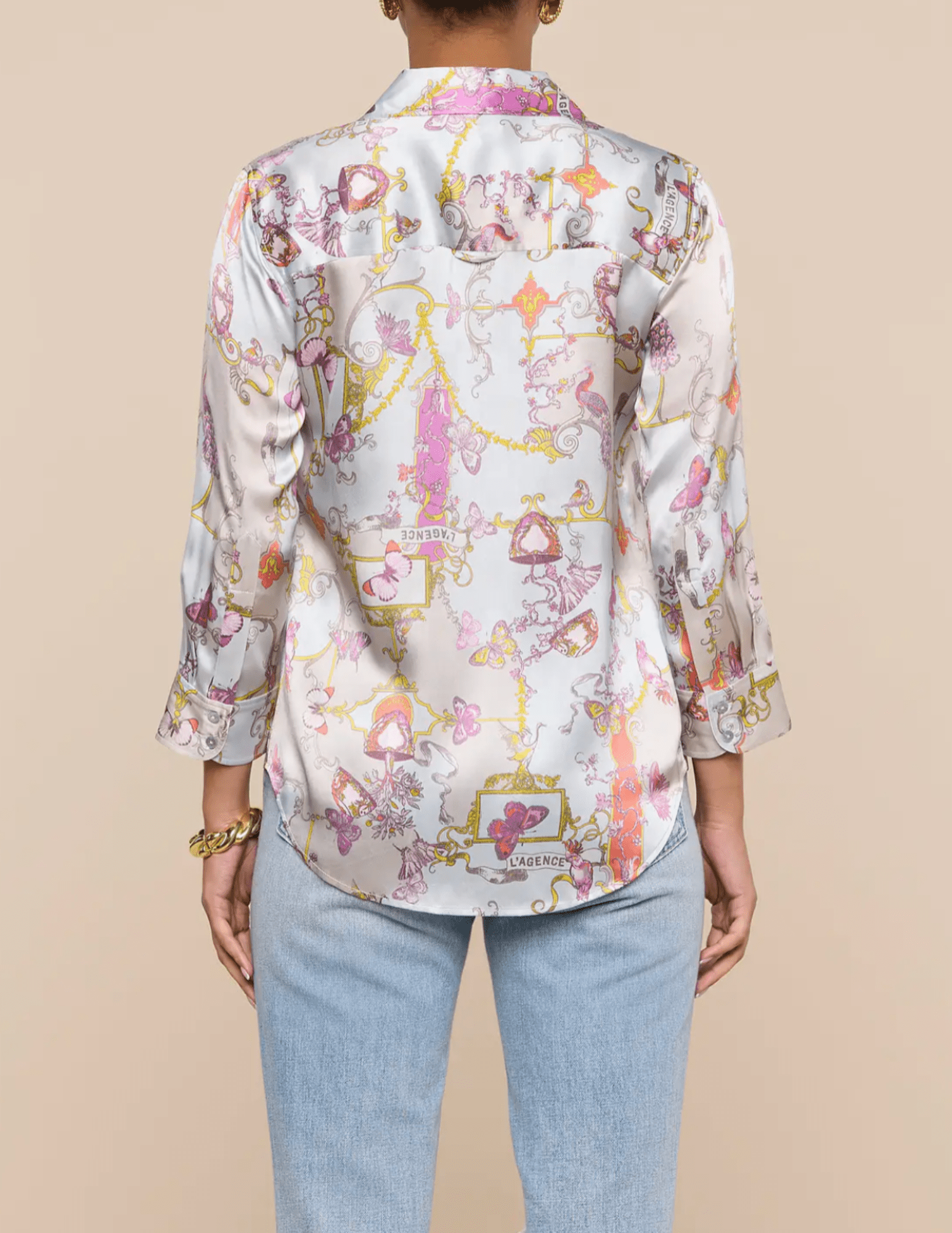 L’Agence Dani silk blouse in baroque toile print back view