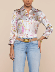 L’Agence Dani silk blouse in baroque toile print front view