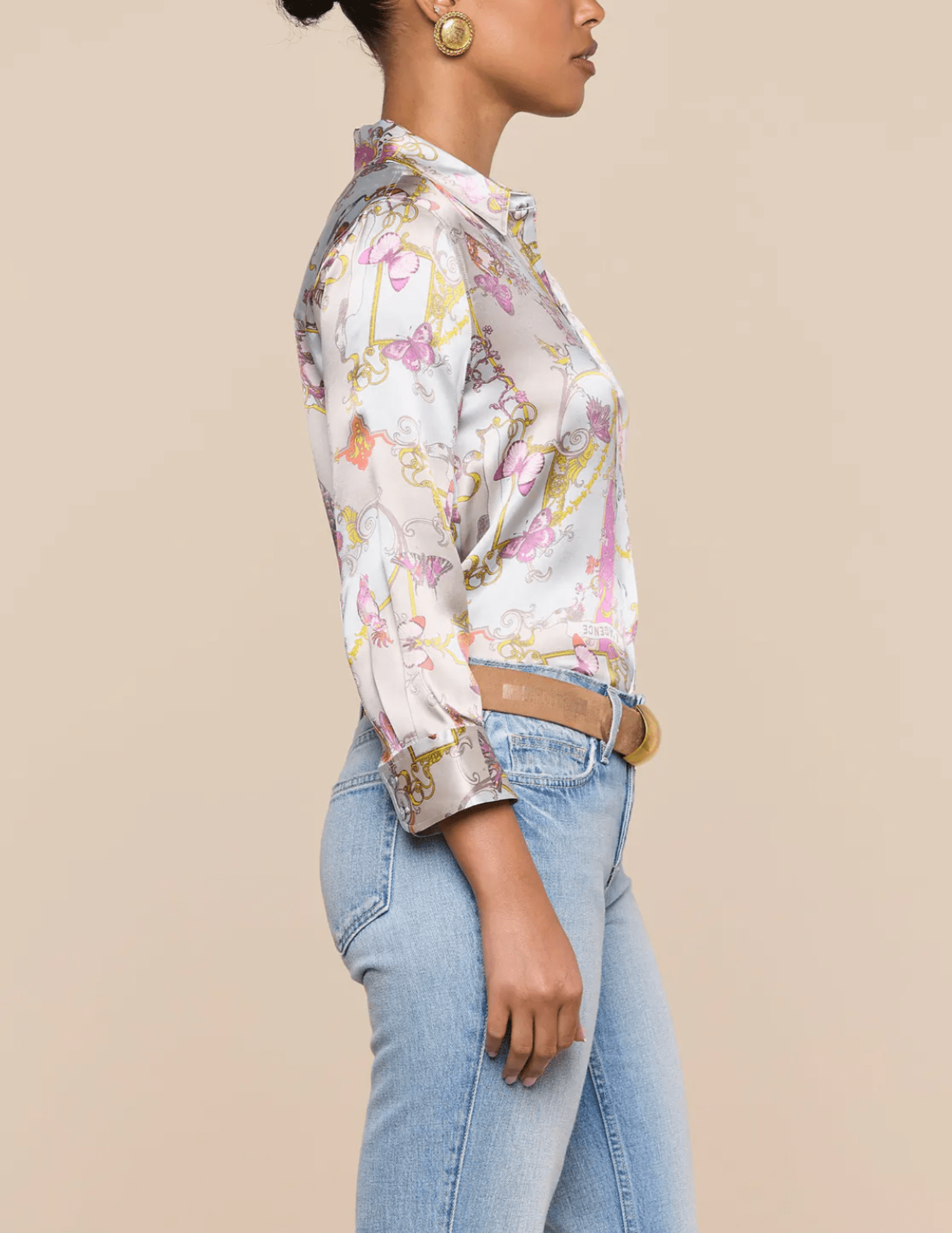 L’Agence Dani silk blouse in baroque toile print side view
