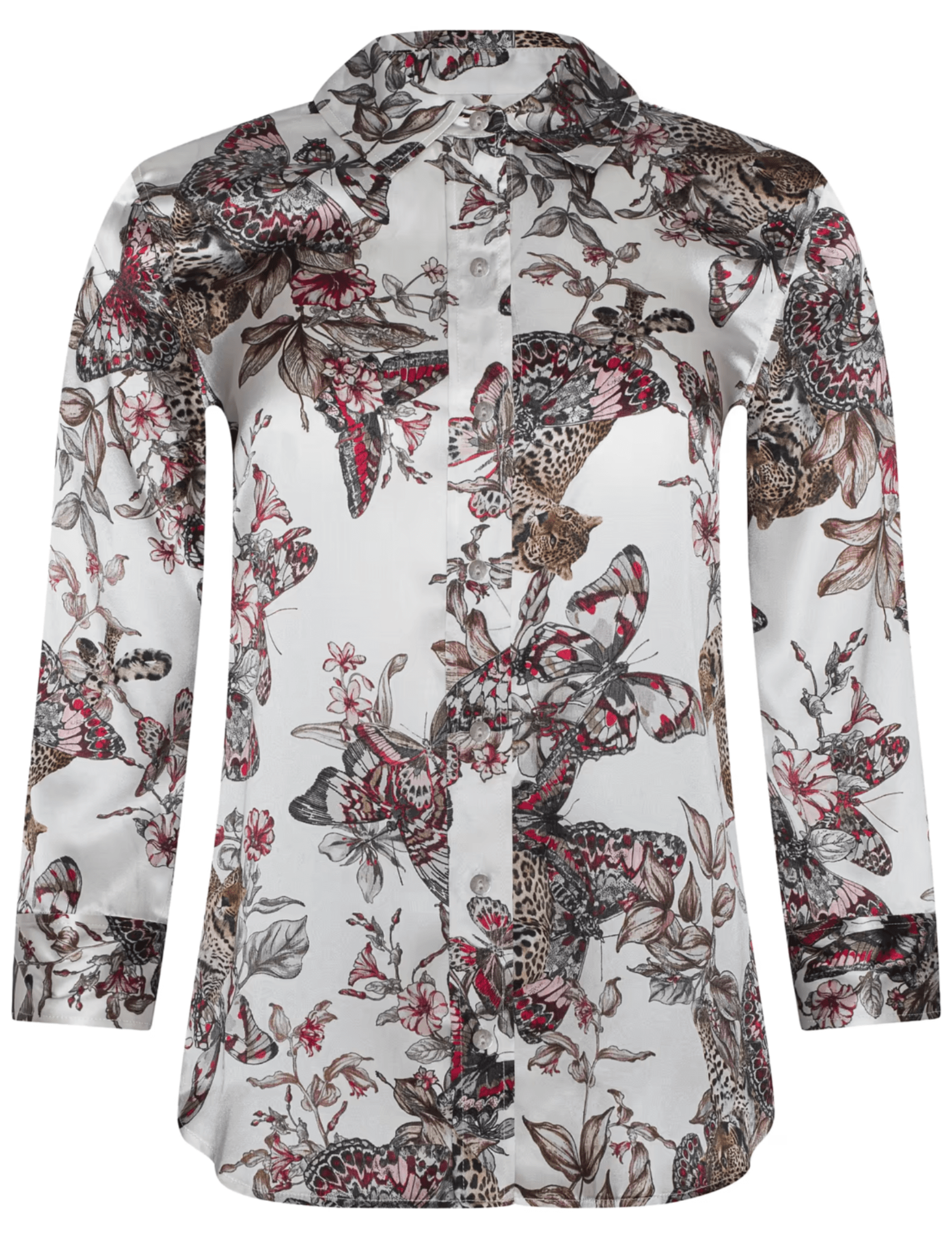 L’AGENCE Dani silk blouse in white butterfly jungle print
