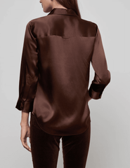 Back view of L’AGENCE Dani Three Quarter Sleeve Blouse in Coffee Bean