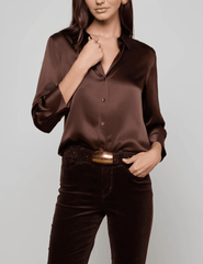 Front view of L’AGENCE Dani Three Quarter Sleeve Blouse in Coffee Bean