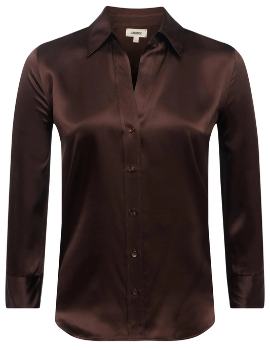 L’AGENCE Dani Three Quarter Sleeve Blouse in Coffee Bean