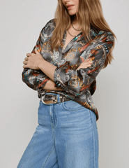 L’AGENCE Dani Three Quarter Sleeve Blouse in Multi Western Belt print