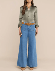 PRE-ORDER-L’AGENCE Dani Three Quarter Sleeve Blouse in Smokey Olive
