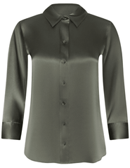 L'AGENCE Dani three quarter sleeve silk blouse in Smokey Olive