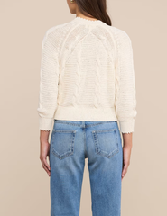 Back view of L'AGENCE Darcy Cable Knit Cardigan in Ivory