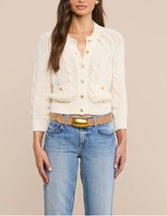 Front view of L'AGENCE Darcy Cable Knit Cardigan in Ivory