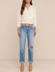 L'AGENCE Darcy Cable Knit Cardigan in Ivory on model