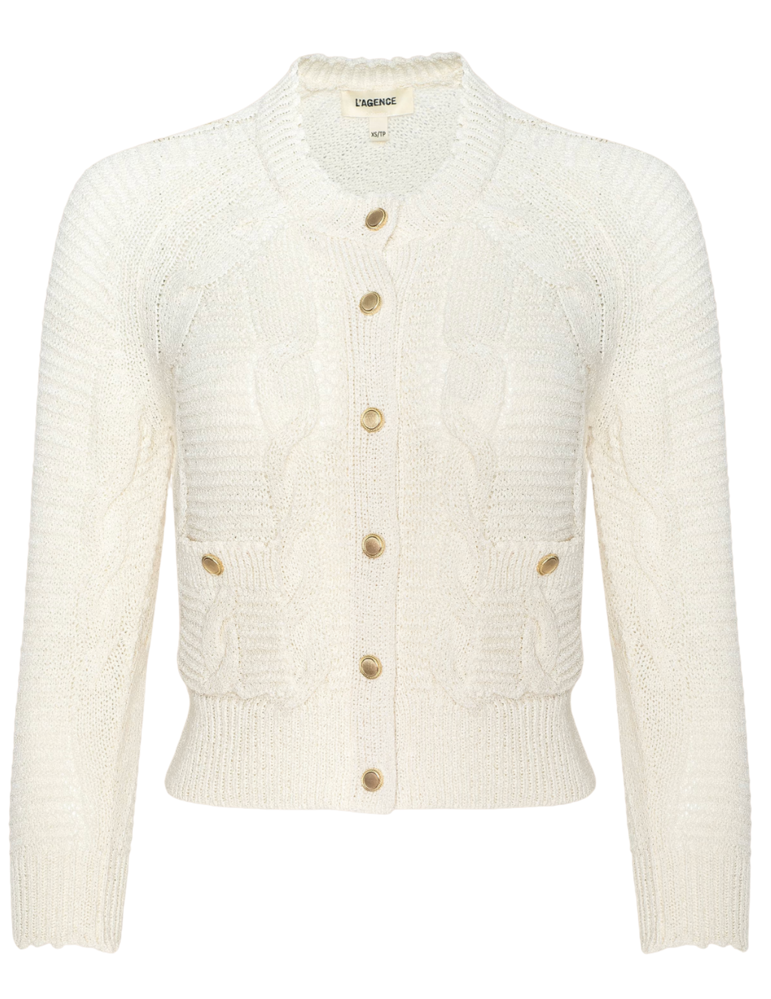 L'AGENCE Darcy Cable Knit Cardigan in Ivory