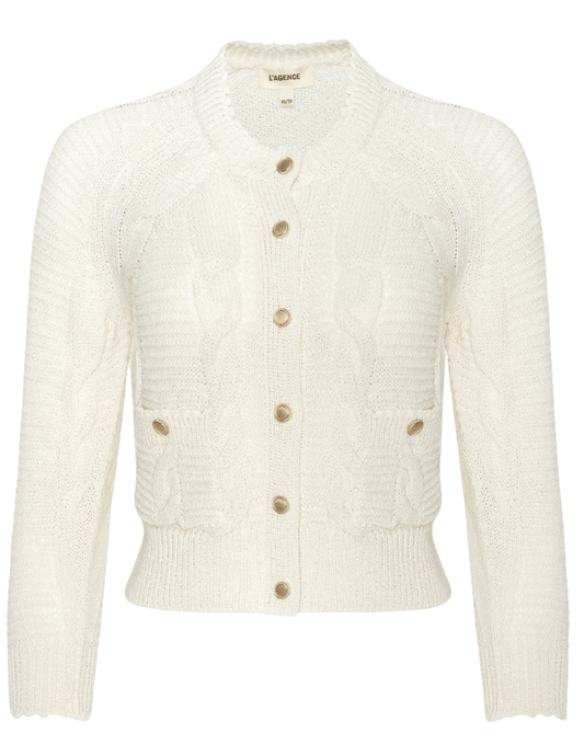 L'AGENCE Darcy Cable Knit Cardigan in Ivory