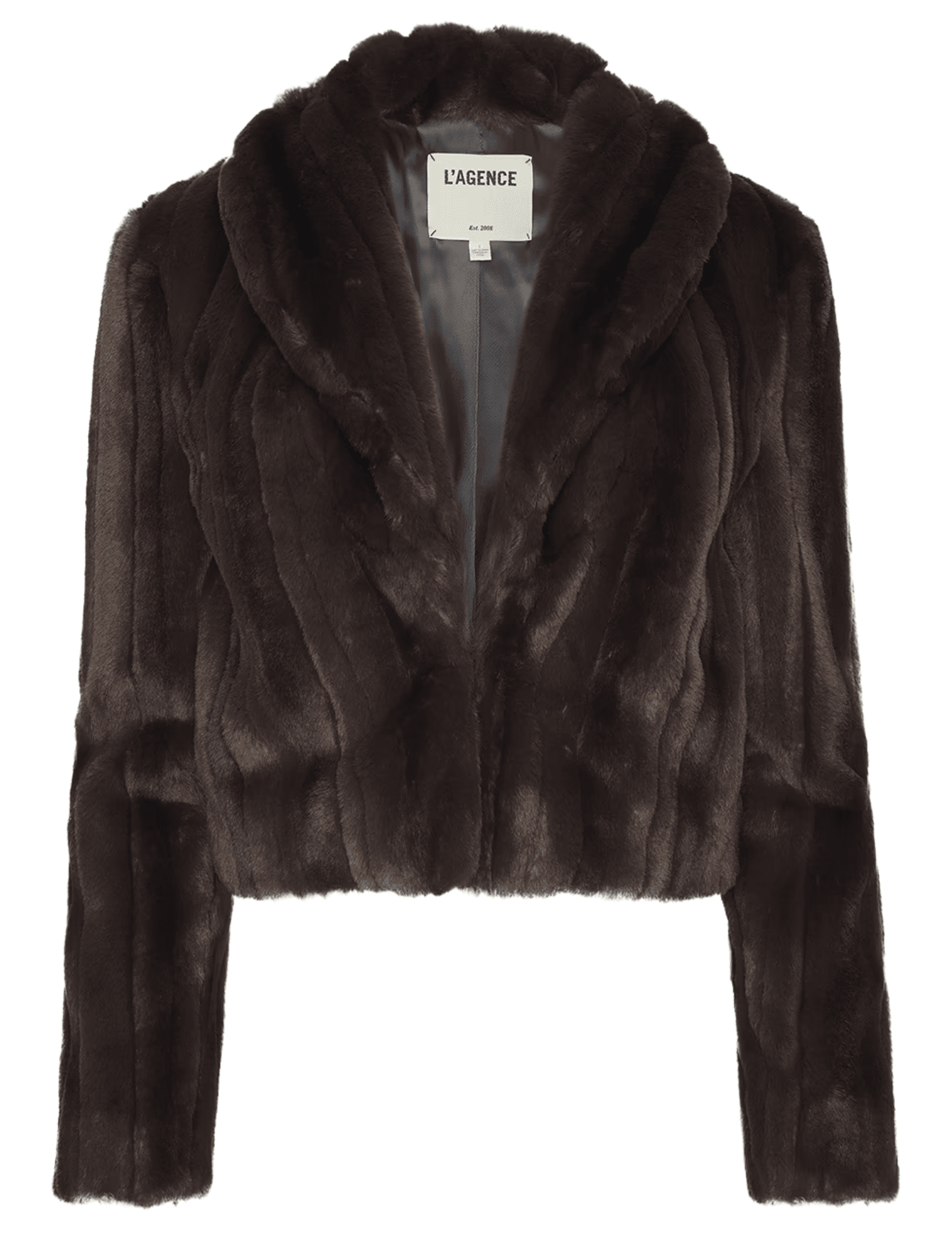 L’AGENCE Davy Cropped Faux Fur Jacket in Dark Java