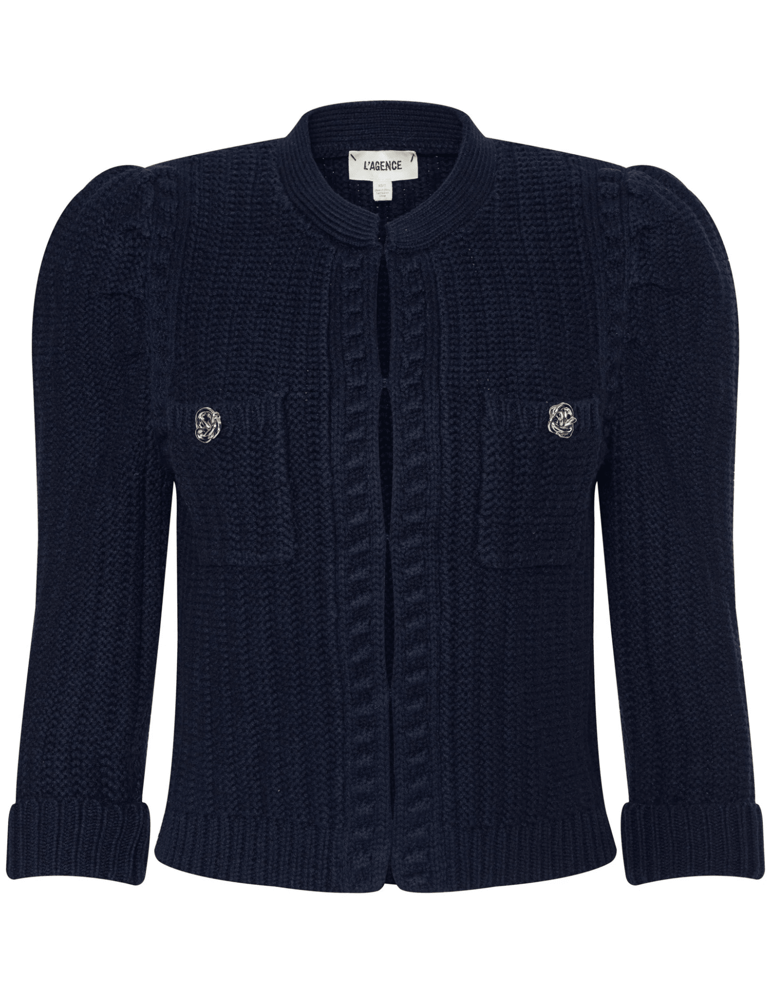 L’AGENCE Delli Cropped Textured Cardigan in Midnight