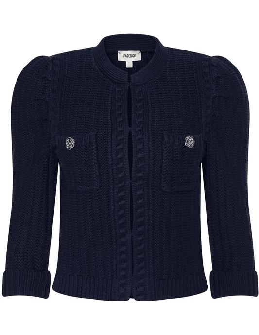 L’AGENCE Delli Cropped Textured Cardigan in Midnight