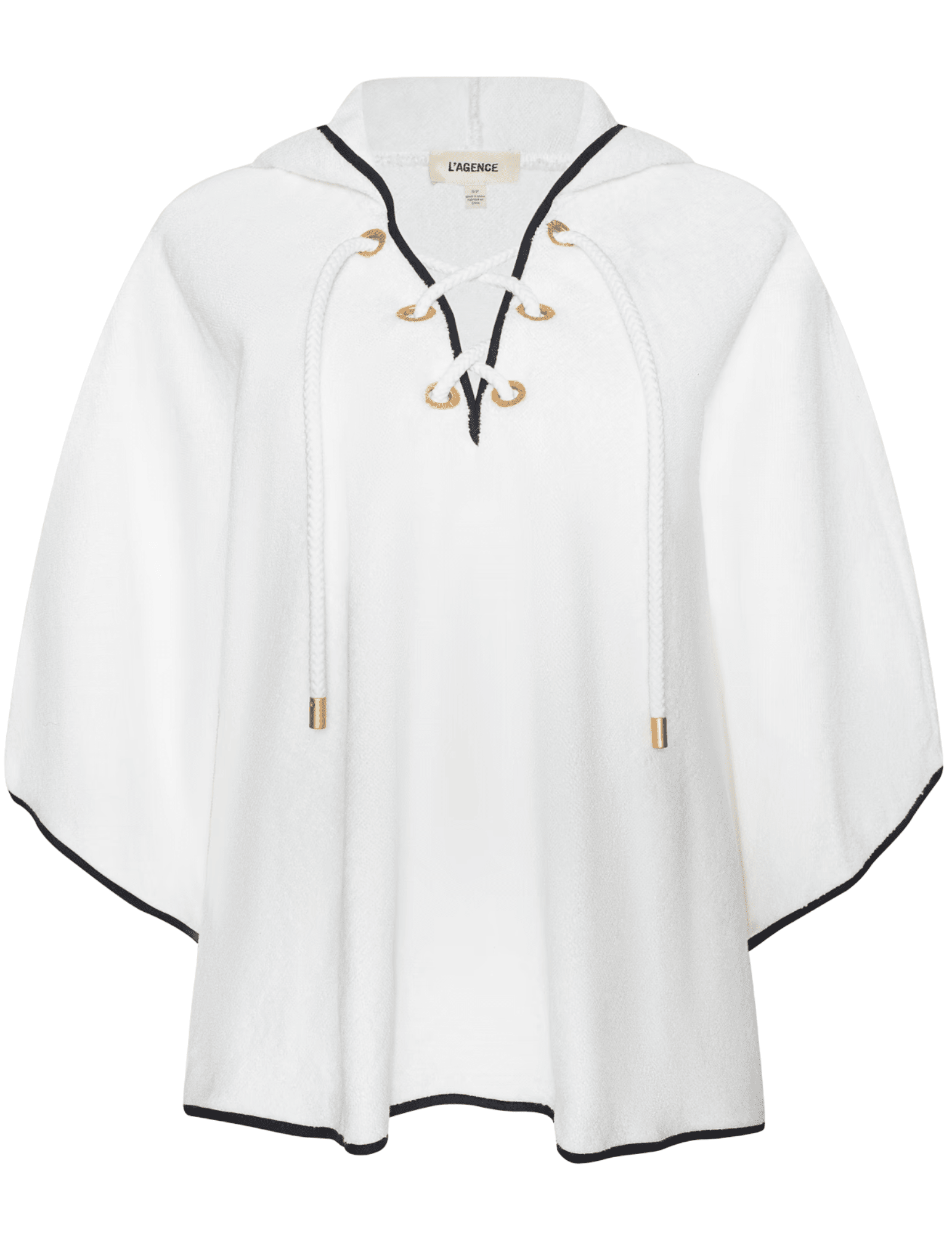 LAGENCE Demeter white hooded poncho cover up