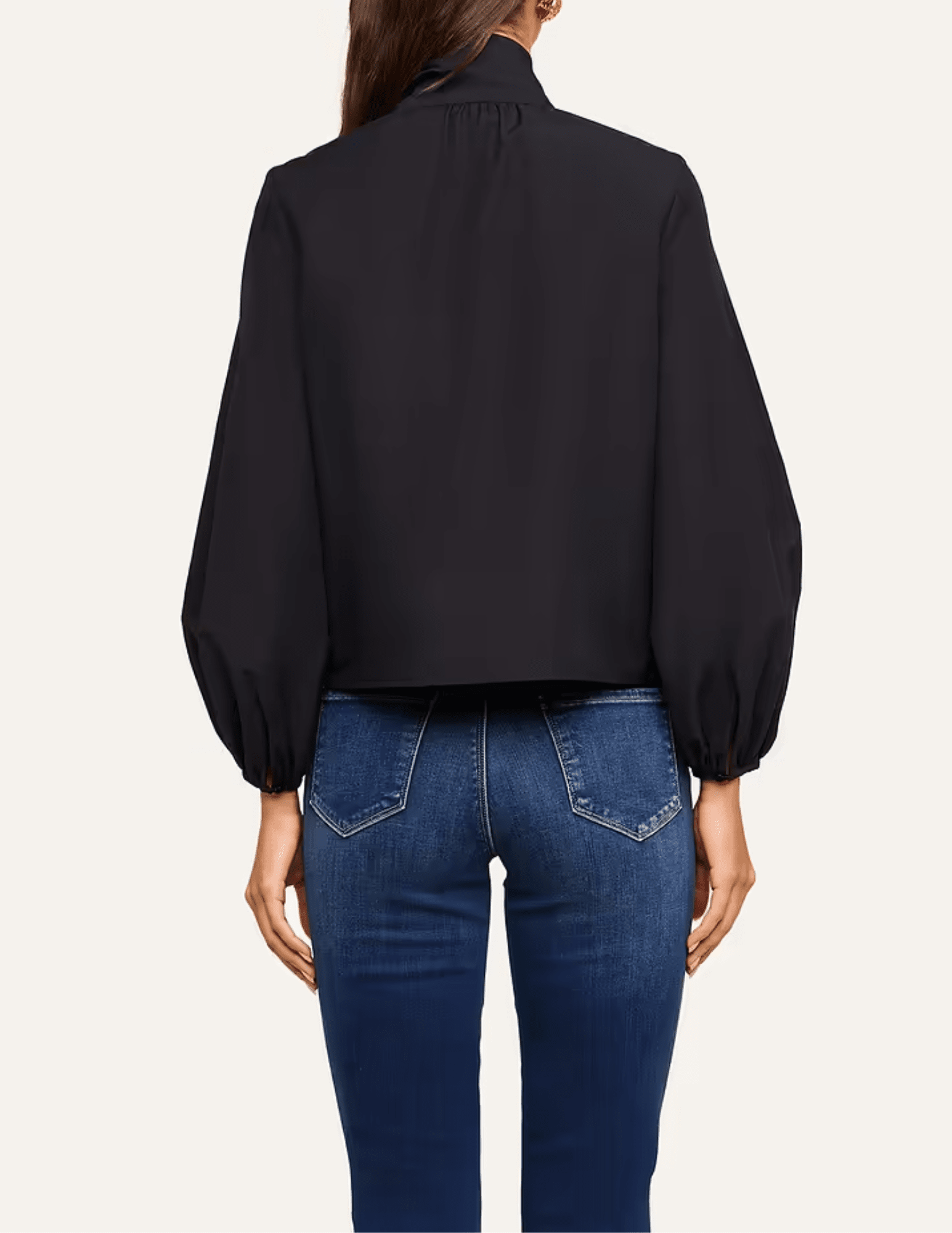 Back view of L'AGENCE Deon Tie-Neck Poplin Blouse in Black