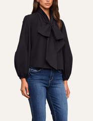 Side view of L'AGENCE Deon Tie-Neck Poplin Blouse in Black
