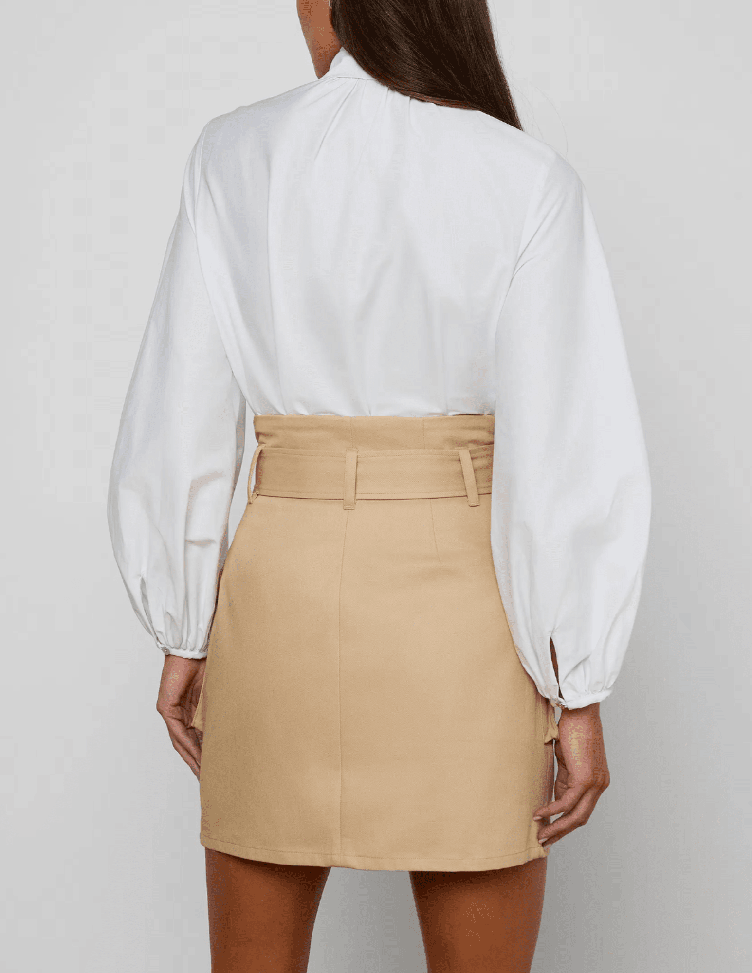 Back view of L’AGENCE Deon white blouse with blouson sleeves