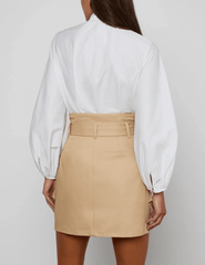 Back view of L’AGENCE Deon white blouse with blouson sleeves