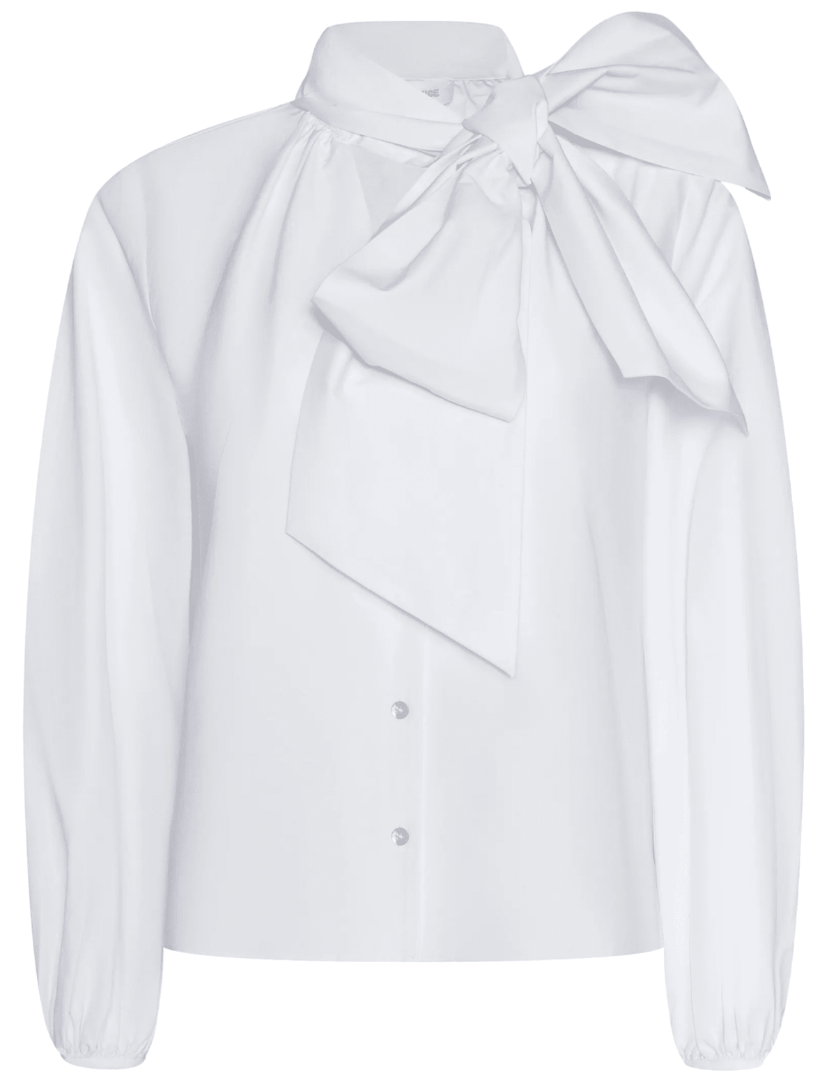L’AGENCE Deon tie-neck poplin blouse in white front view with oversized bow