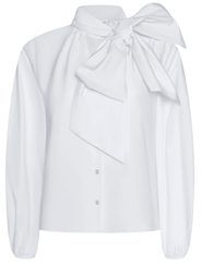 L’AGENCE Deon tie-neck poplin blouse in white front view with oversized bow