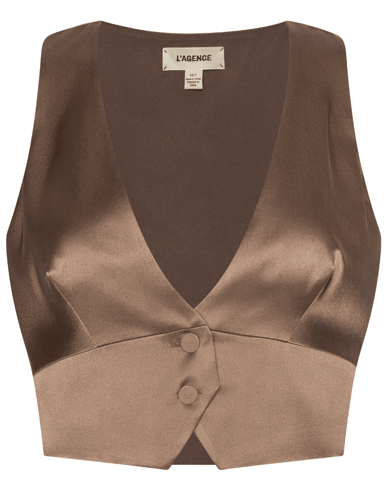 L'AGENCE Devony plunge neck silk vest in portabella