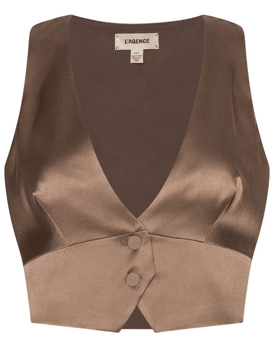 L'AGENCE Devony plunge neck silk vest in portabella