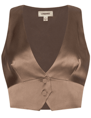 L'AGENCE Devony plunge neck silk vest in portabella