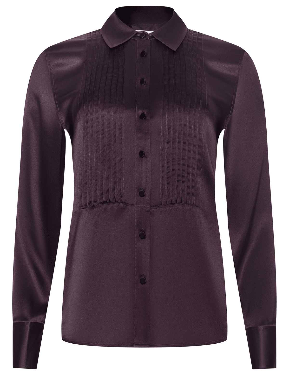 Silk blouse with pintuck detailing and satin buttons in burgundy by L’AGENCE.