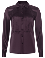 Silk blouse with pintuck detailing and satin buttons in burgundy by L’AGENCE.