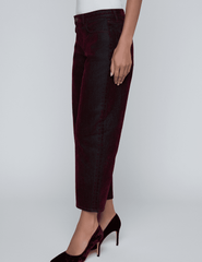 Side view of Dolores Low Rise Bow Leg Jean showing wide barrel silhouette.
