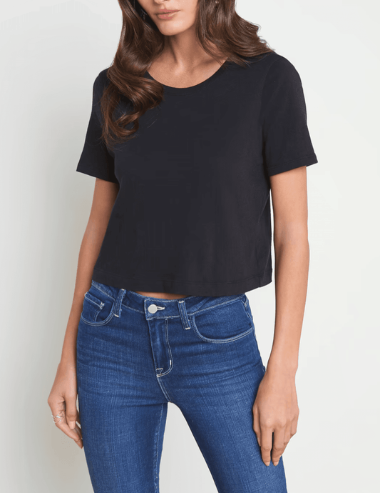 Front view of L'AGENCE Donna black cropped organic cotton tee