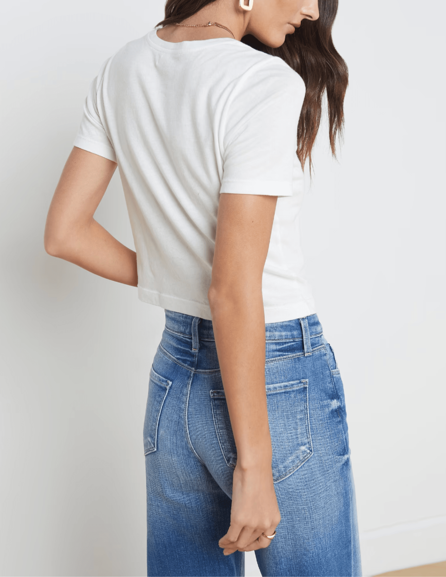 Back view of L'AGENCE Donna white cropped organic cotton tee
