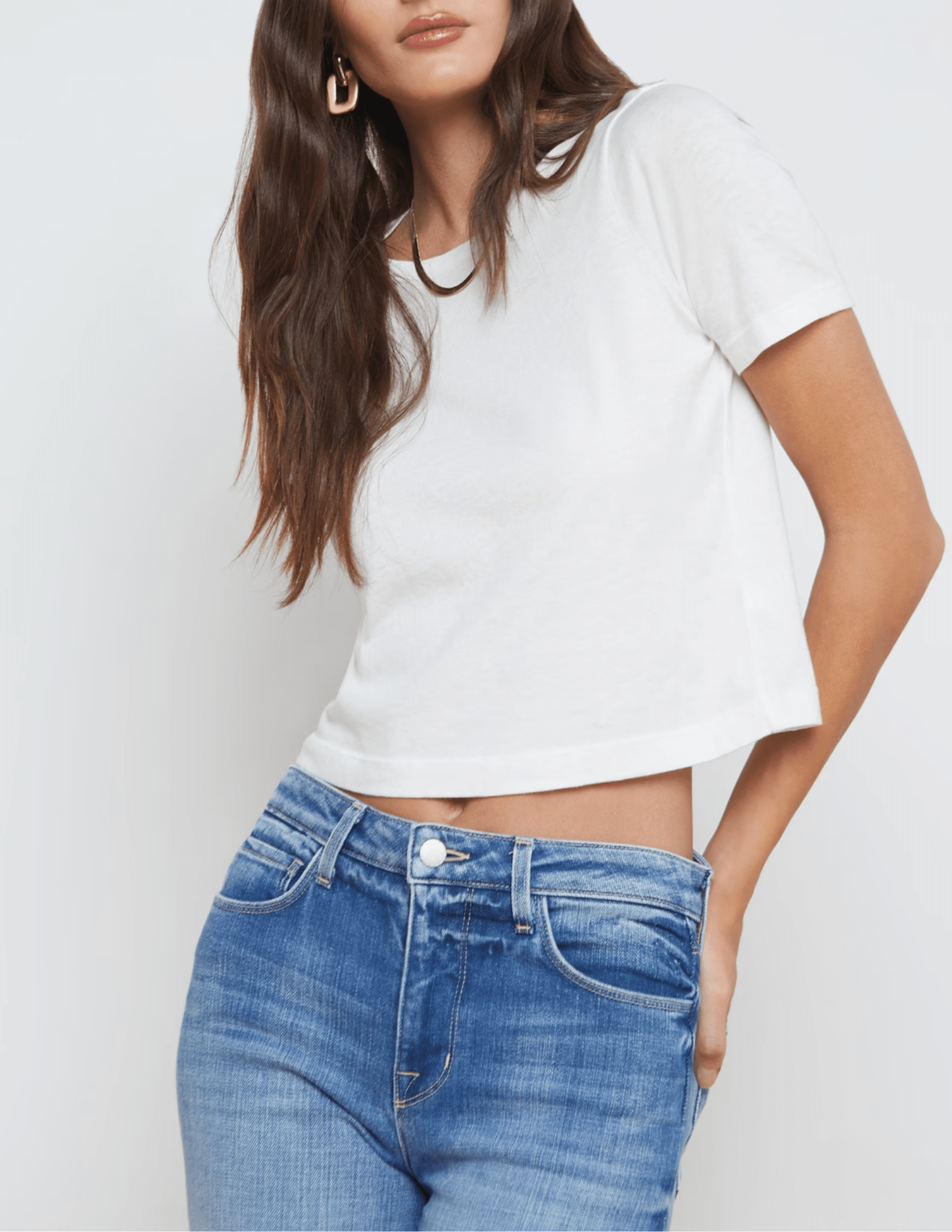 Front view of L'AGENCE Donna white cropped organic cotton tee