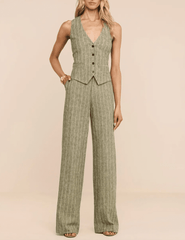 L'AGENCE Drina Tailored Vest in Olive Green Pinstripe on modal