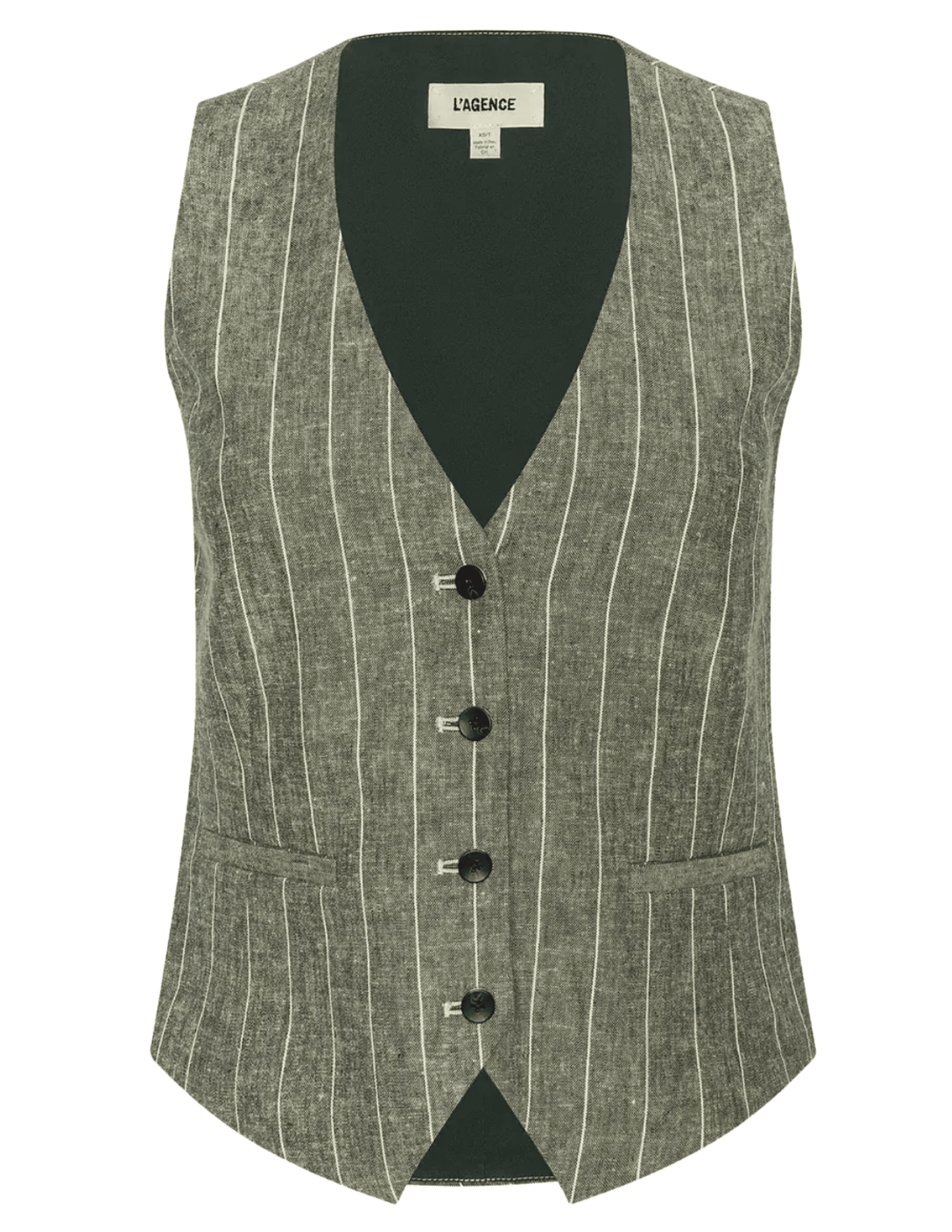 L'AGENCE Drina Tailored Vest in Olive Green Pinstripe