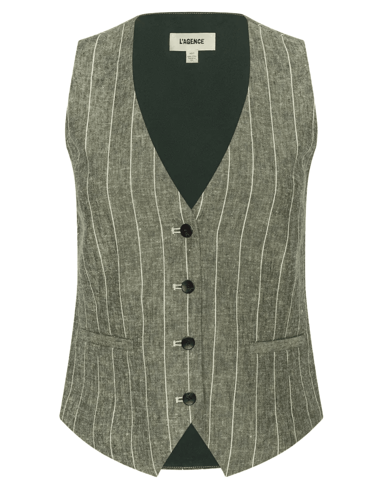 L'AGENCE Drina Tailored Vest in Olive Green Pinstripe