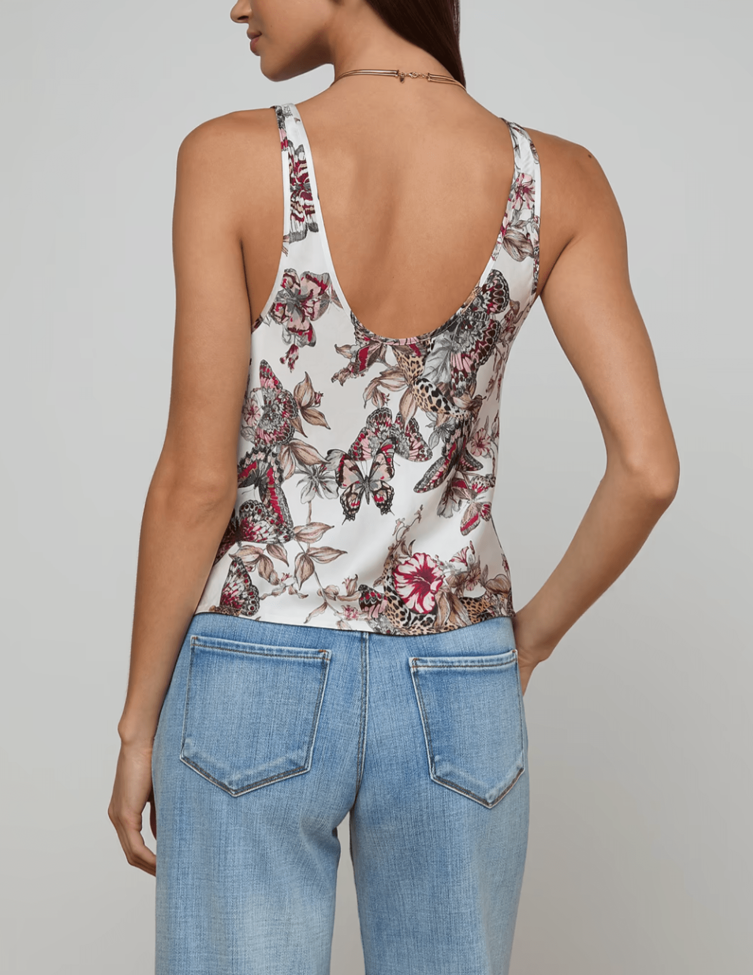 L’Agence Eddie satin tank white butterfly print back view