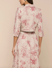 L'AGENCE Eden Cropped Linen Jacket in Tan Multi Textured Jungle Toile back view