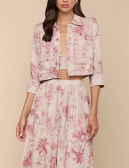 L'AGENCE Eden Cropped Linen Jacket in Tan Multi Textured Jungle Toile front view