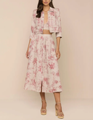 L'AGENCE Eden Cropped Linen Jacket in Tan Multi Textured Jungle Toile styles with matchings set