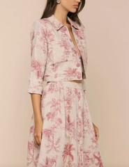 L'AGENCE Eden Cropped Linen Jacket in Tan Multi Textured Jungle Toile side view