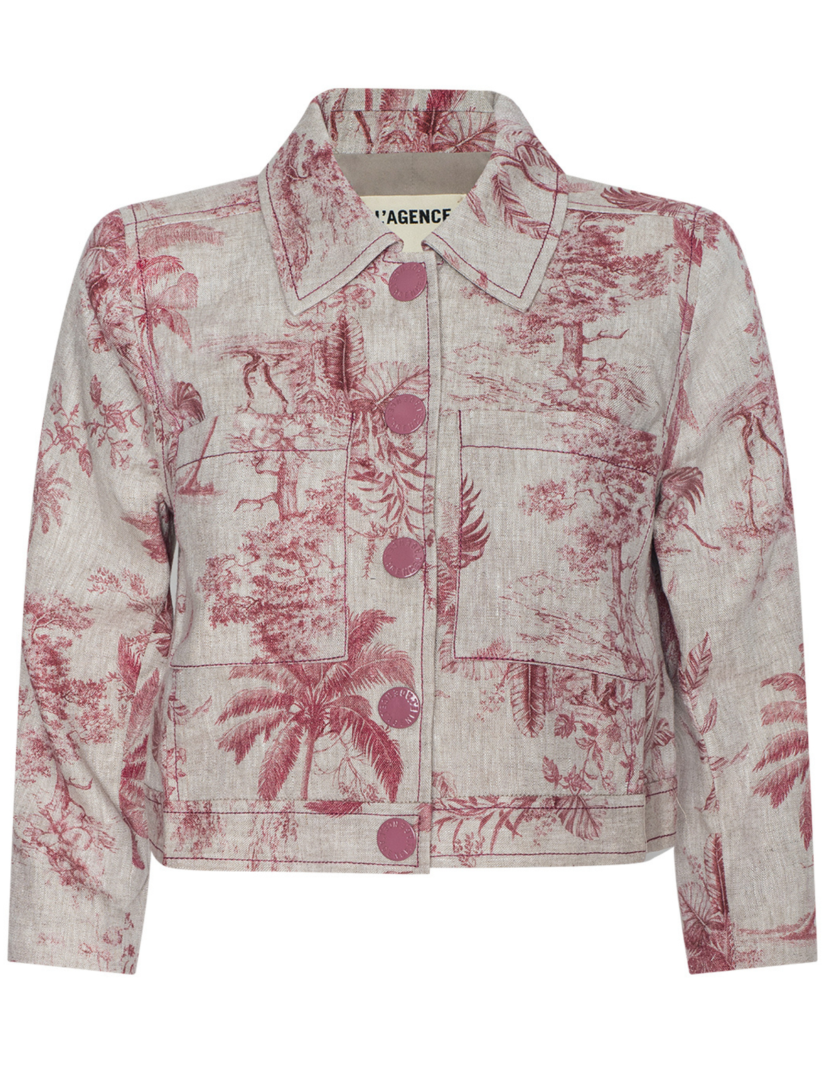 L'AGENCE Eden Cropped Linen Jacket in Tan Multi Textured Jungle Toile