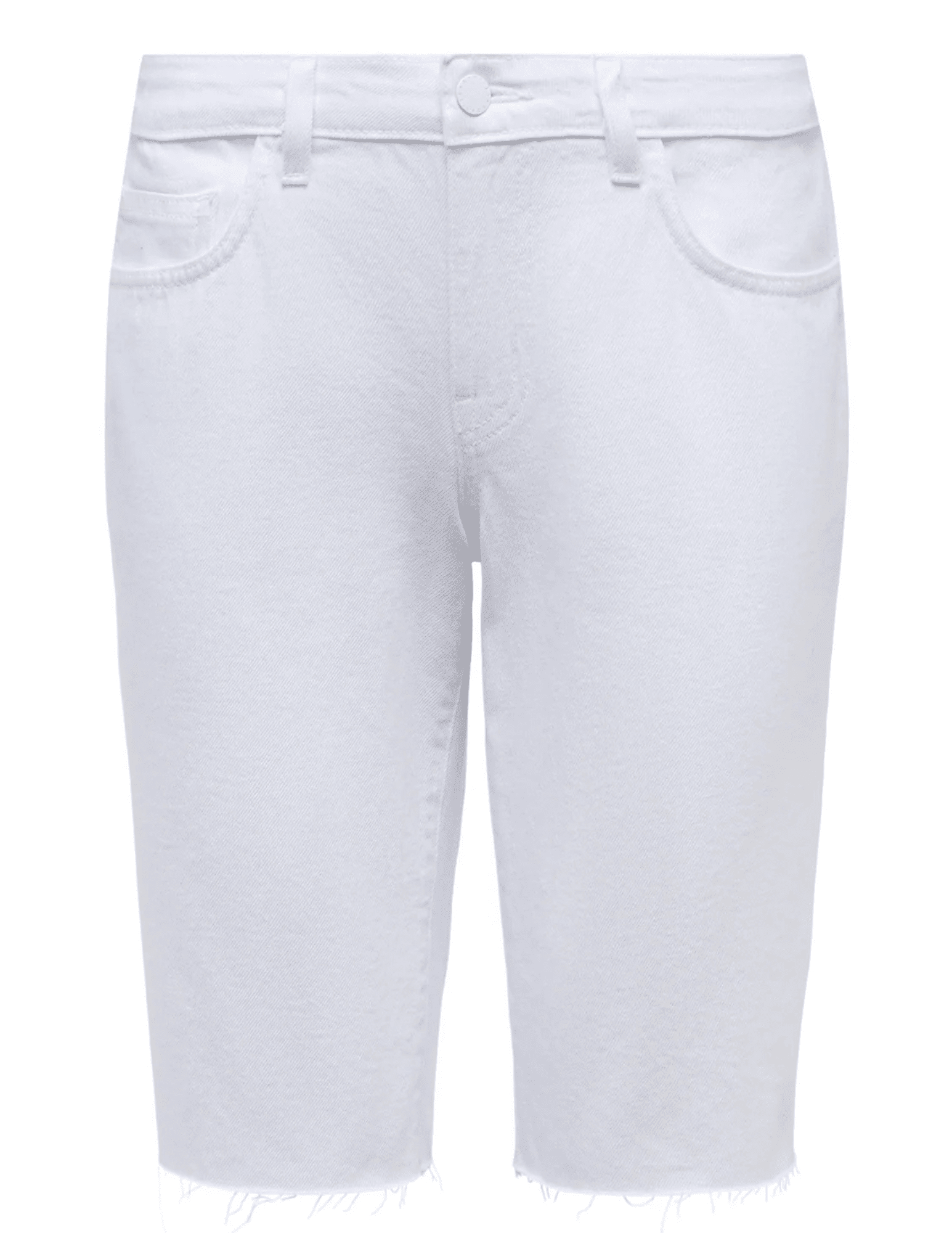 L'AGENCE Elise low rise Bermuda shorts in Blanc, crisp white women’s denim shorts with a tailored fit and knee-length cut front view