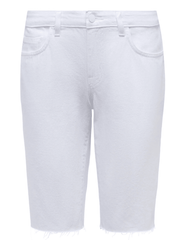 L'AGENCE Elise low rise Bermuda shorts in Blanc, crisp white women’s denim shorts with a tailored fit and knee-length cut front view