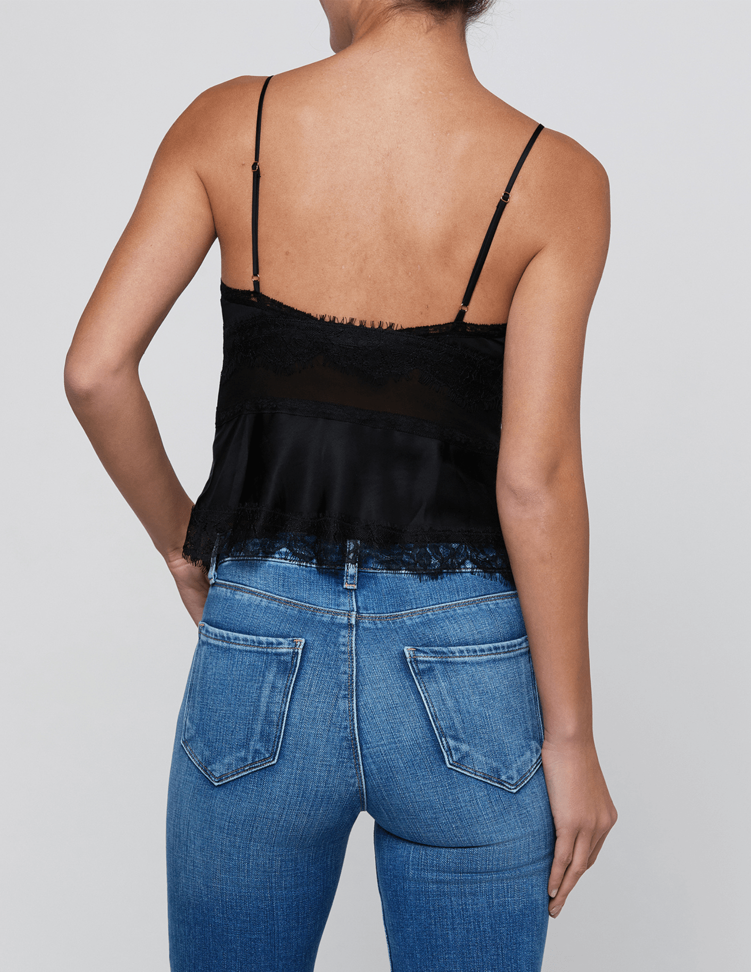 Back view of L'AGENCE Elka Mesh Lace Cami in Black